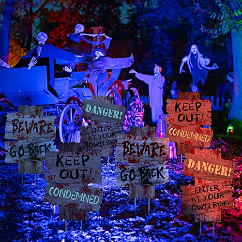 GABOSS Halloween Decorations Beware Signs Yard Stakes Outdoor Cree...