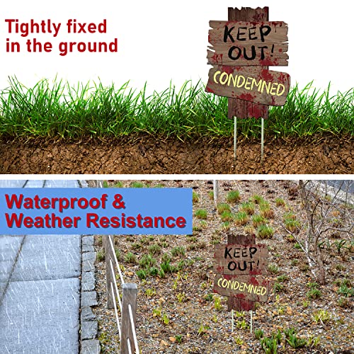GABOSS Halloween Decorations Beware Signs Yard Stakes Outdoor Cree...
