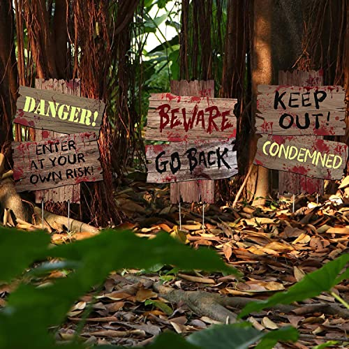 GABOSS Halloween Decorations Beware Signs Yard Stakes Outdoor Cree...