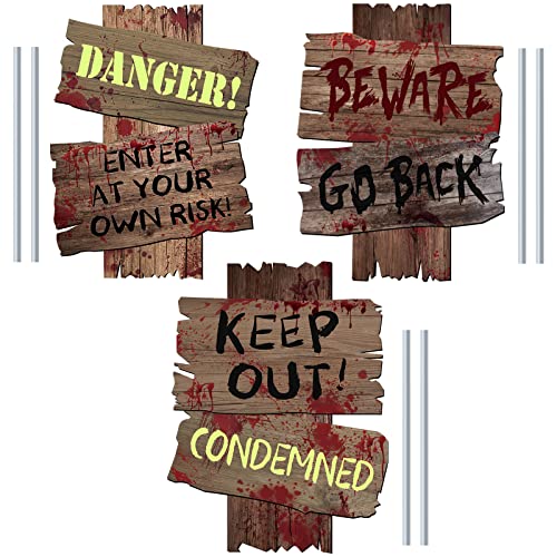 GABOSS Halloween Decorations Beware Signs Yard Stakes Outdoor Cree...