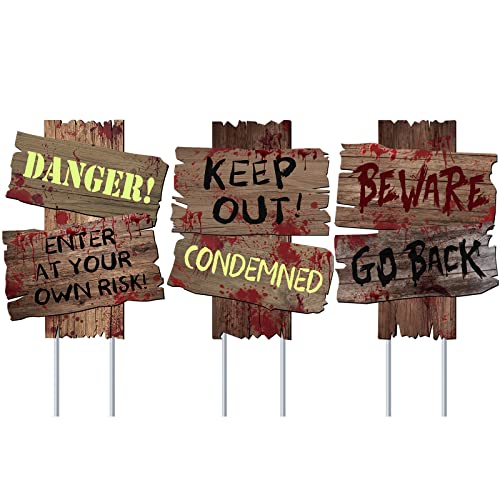 GABOSS Halloween Decorations Beware Signs Yard Stakes Outdoor Cree...