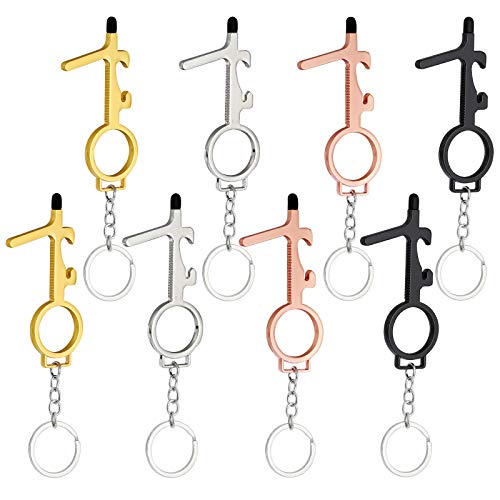 8 pieces portable no touch metal door opener key tool with stylus,...