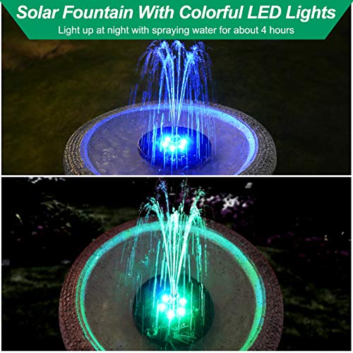 3W Solar Bird Bath Fountains with LED Lights, GAIZERL Solar Founta...