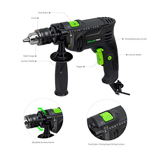 GALAX PRO Hammer Drill, 4.5A Corded Drill Impact Drill 0-3000RPM E...