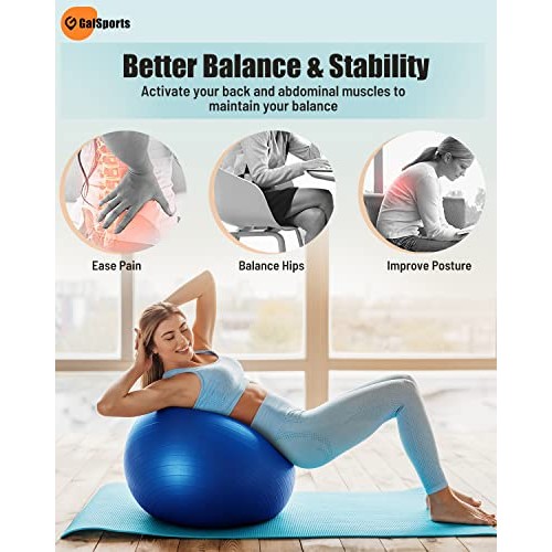 GalSports Yoga Ball Exercise Ball for Working Out, Anti-Burst and ...