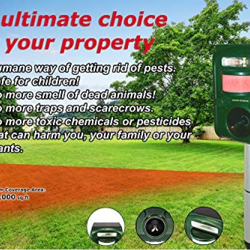 GARDEN SECRETS Compact Solar Ultrasonic Animal Repellent. Skunk Ra...