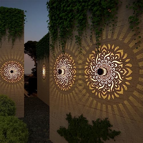 gardencave 2 Pack Solar Fence Lights Solar Outdoor Wall Lights Met...