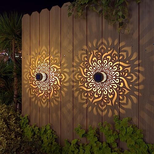 gardencave 2 Pack Solar Fence Lights Solar Outdoor Wall Lights Met...