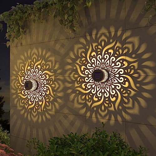 gardencave 2 Pack Solar Fence Lights Solar Outdoor Wall Lights Met...