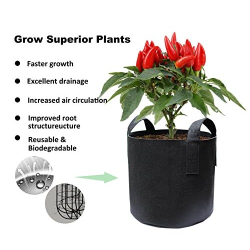 Gardzen 10-Pack 15 Gallon Grow Bags, Aeration Fabric Pots with Han...