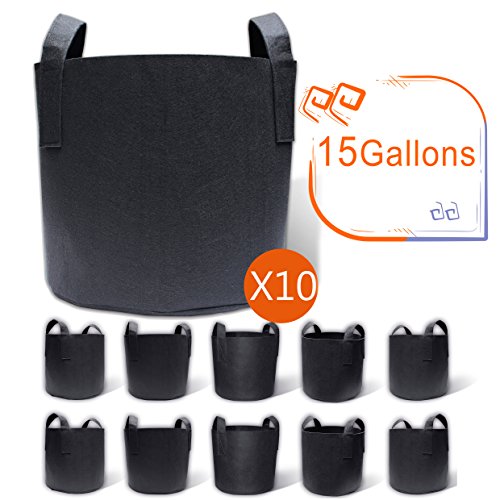 Gardzen 10-Pack 15 Gallon Grow Bags, Aeration Fabric Pots with Han...