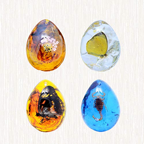 Garneck 4pcs Amber Insect Specimens Crafts,DIY Insect Beeswax Pend...