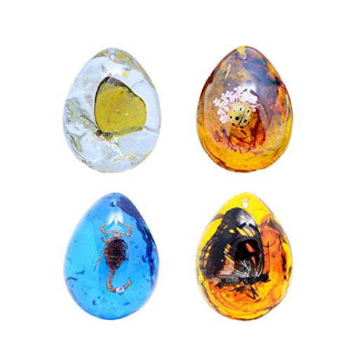 Garneck 4pcs Amber Insect Specimens Crafts,DIY Insect Beeswax Pend...