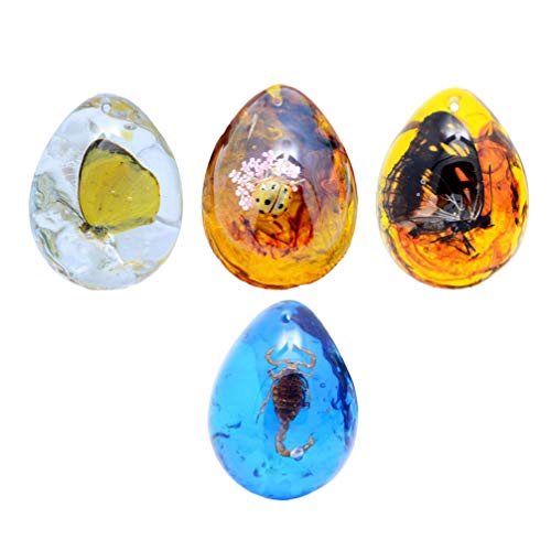 Garneck 4pcs Amber Insect Specimens Crafts,DIY Insect Beeswax Pend...