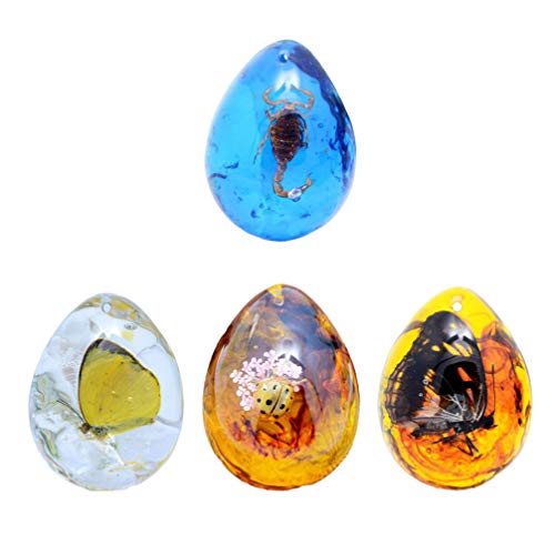 Garneck 4pcs Amber Insect Specimens Crafts,DIY Insect Beeswax Pend...