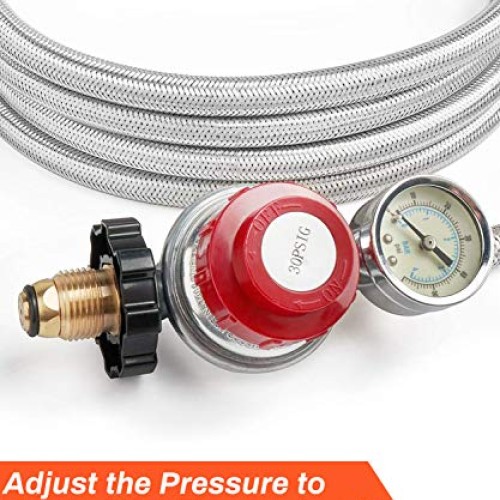 GASPRO 12 Foot 0-30 PSI High Pressure Adjustable Propane Regulator...