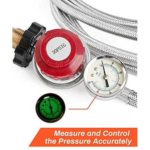 GASPRO 12 Foot 0-30 PSI High Pressure Adjustable Propane Regulator...