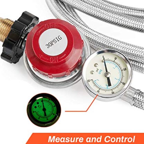 GASPRO 12 Foot 0-30 PSI High Pressure Adjustable Propane Regulator...