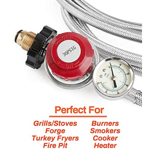 GASPRO 12 Foot 0-30 PSI High Pressure Adjustable Propane Regulator...