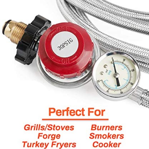 GASPRO 12 Foot 0-30 PSI High Pressure Adjustable Propane Regulator...