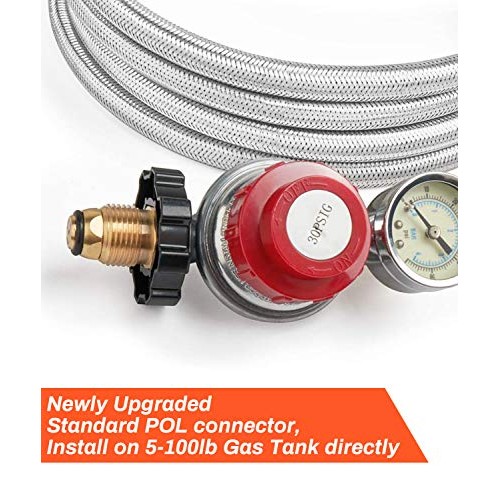GASPRO 12 Foot 0-30 PSI High Pressure Adjustable Propane Regulator...
