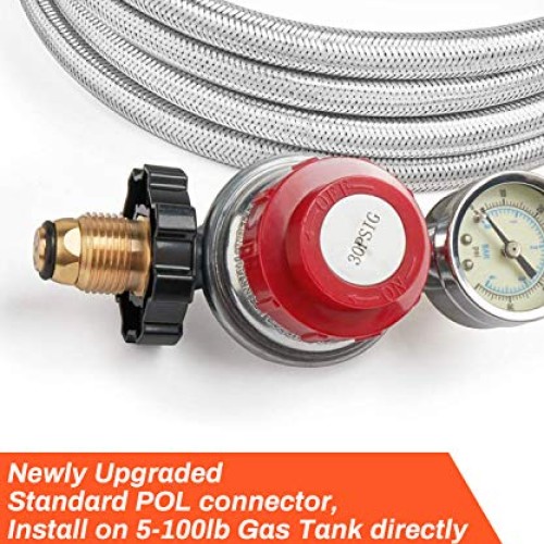 GASPRO 12 Foot 0-30 PSI High Pressure Adjustable Propane Regulator...