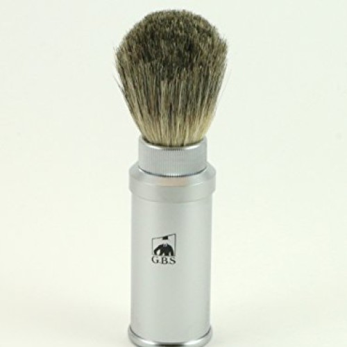 GBS 100% Pure Badger Bristle Travel Shaving Brush, Light Silver Gr...
