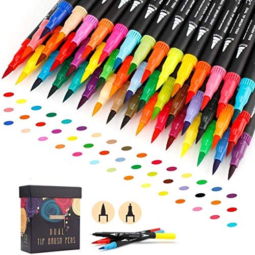 GC 72 Colors Dual Tip Brush Pens Highlighter 72 Art Markers 0.4mm ...