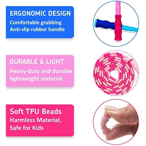 Gcace Beaded Jump Rope, Adjustable Soft Tangle Free Segmented Fitn...