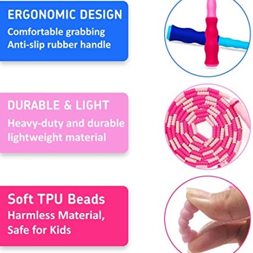 Gcace Beaded Jump Rope, Adjustable Soft Tangle Free Segmented Fitn...