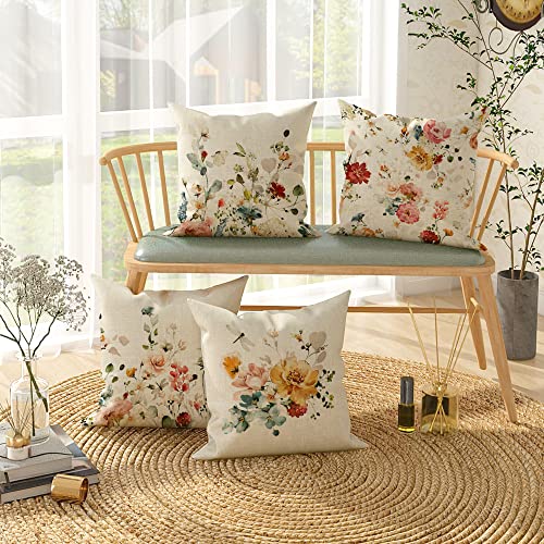 GDHBLING Floral Throw Pillow Covers 18x18 Inch Set of 4 Spring Dec...