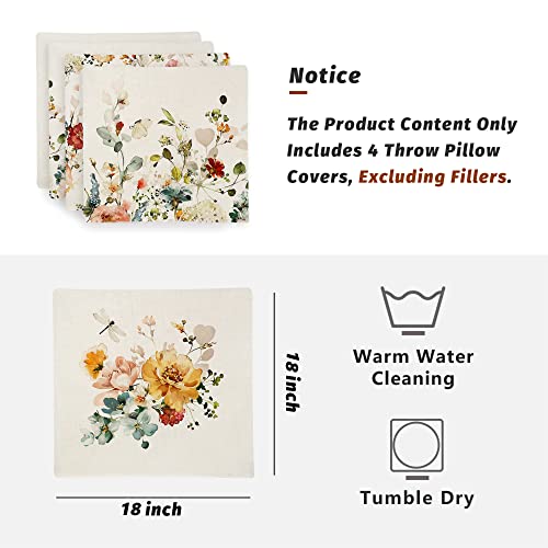 GDHBLING Floral Throw Pillow Covers 18x18 Inch Set of 4 Spring Dec...