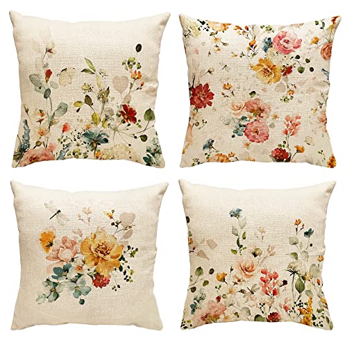 GDHBLING Floral Throw Pillow Covers 18x18 Inch Set of 4 Spring Dec...