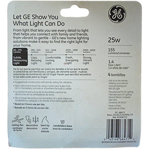 GE Crystal Clear Decorative Bent Tip Light Bulbs, Candelabra Base ...