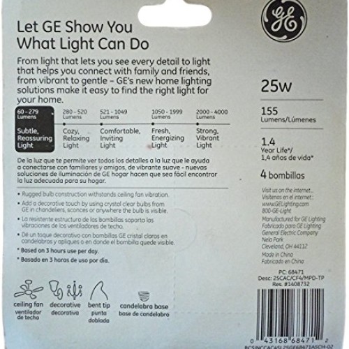 GE Crystal Clear Decorative Bent Tip Light Bulbs, Candelabra Base ...
