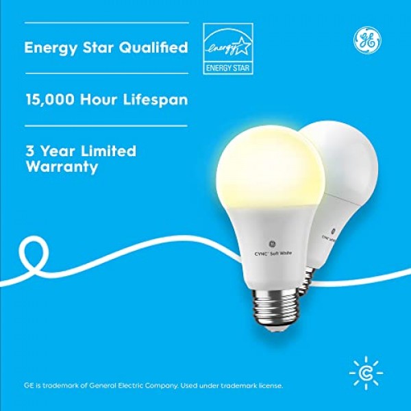 GE CYNC Smart LED Light Bulbs, Soft White, Bluetooth and Wi-Fi Lig...
