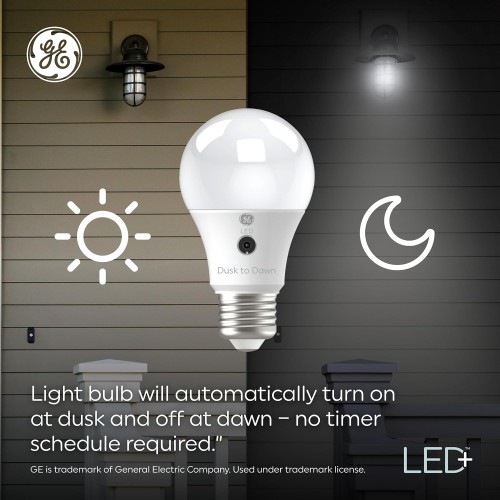 GE LED+ Dusk to Dawn A21 LED Light Bulb, Automatic On/Off Outdoor Light, 13W, Daylight (3 Pack)