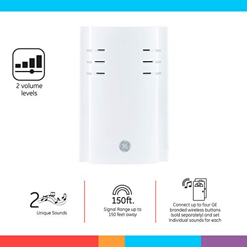 GE Wireless Doorbell Kit, 2 Melodies, 1 Push Button, 4 Volume Leve...