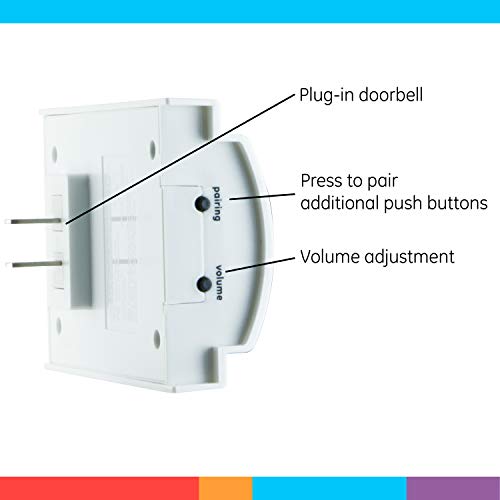 GE Wireless Doorbell Kit, 2 Melodies, 1 Push Button, 4 Volume Leve...