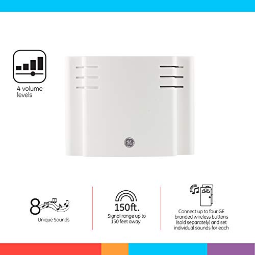 GE Wireless Doorbell Kit, 8 Melodies, 2 Push Buttons, 4 Volume Lev...