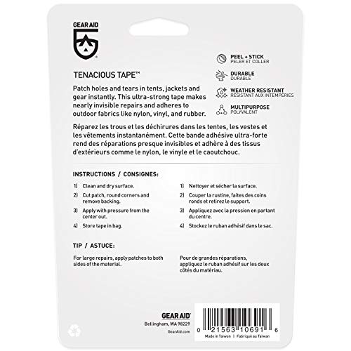 GEAR AID Tenacious Tape Fabric and Vinyl Repair Tape, 3 x 20, Cl...