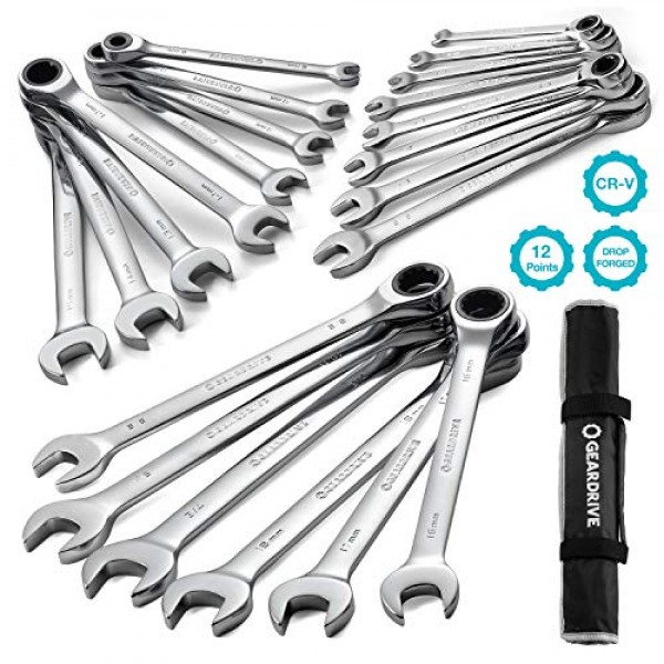 GEARDRIVE 22-piece Ratcheting Combination Wrench Set,SAE & Metric ...