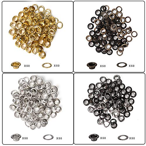200 Sets Grommet Kit 1/4 Inch, Upgraded 4 Colors Grommets Eyelets ...