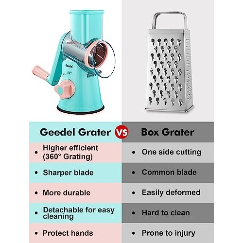 Geedel Rotary Cheese Grater, Kitchen Mandoline Vegetable Slicer wi...
