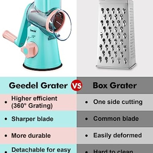 Geedel Rotary Cheese Grater, Kitchen Mandoline Vegetable Slicer wi...