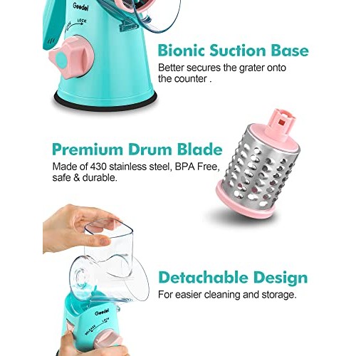 Geedel Rotary Cheese Grater, Kitchen Mandoline Vegetable Slicer wi...