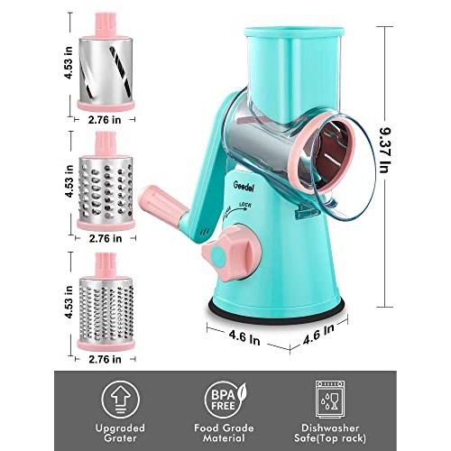 Geedel Rotary Cheese Grater, Kitchen Mandoline Vegetable Slicer wi...