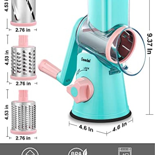 Geedel Rotary Cheese Grater, Kitchen Mandoline Vegetable Slicer wi...