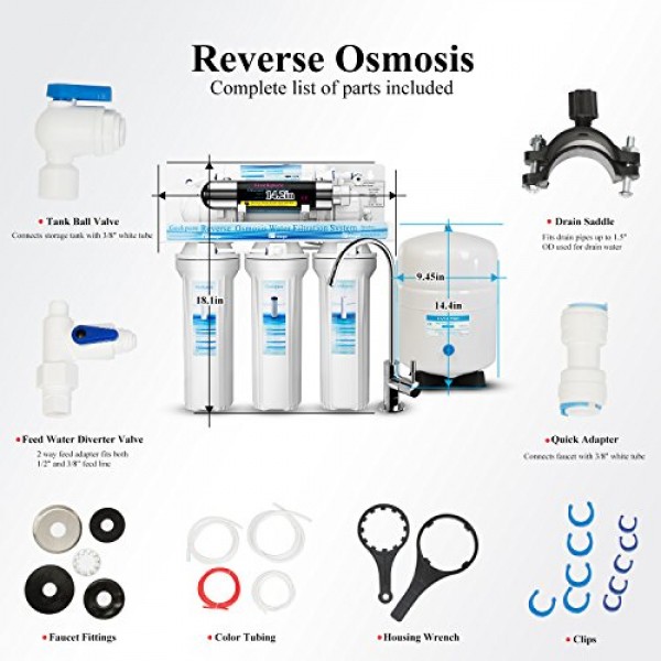 Geekpure 6-Stage Reverse Osmosis Drinking Water Filter System with...