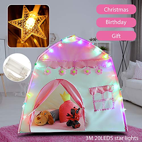 GEERTOP Princess Castle Tent with Lights Kids Play Tent Pink Playh...